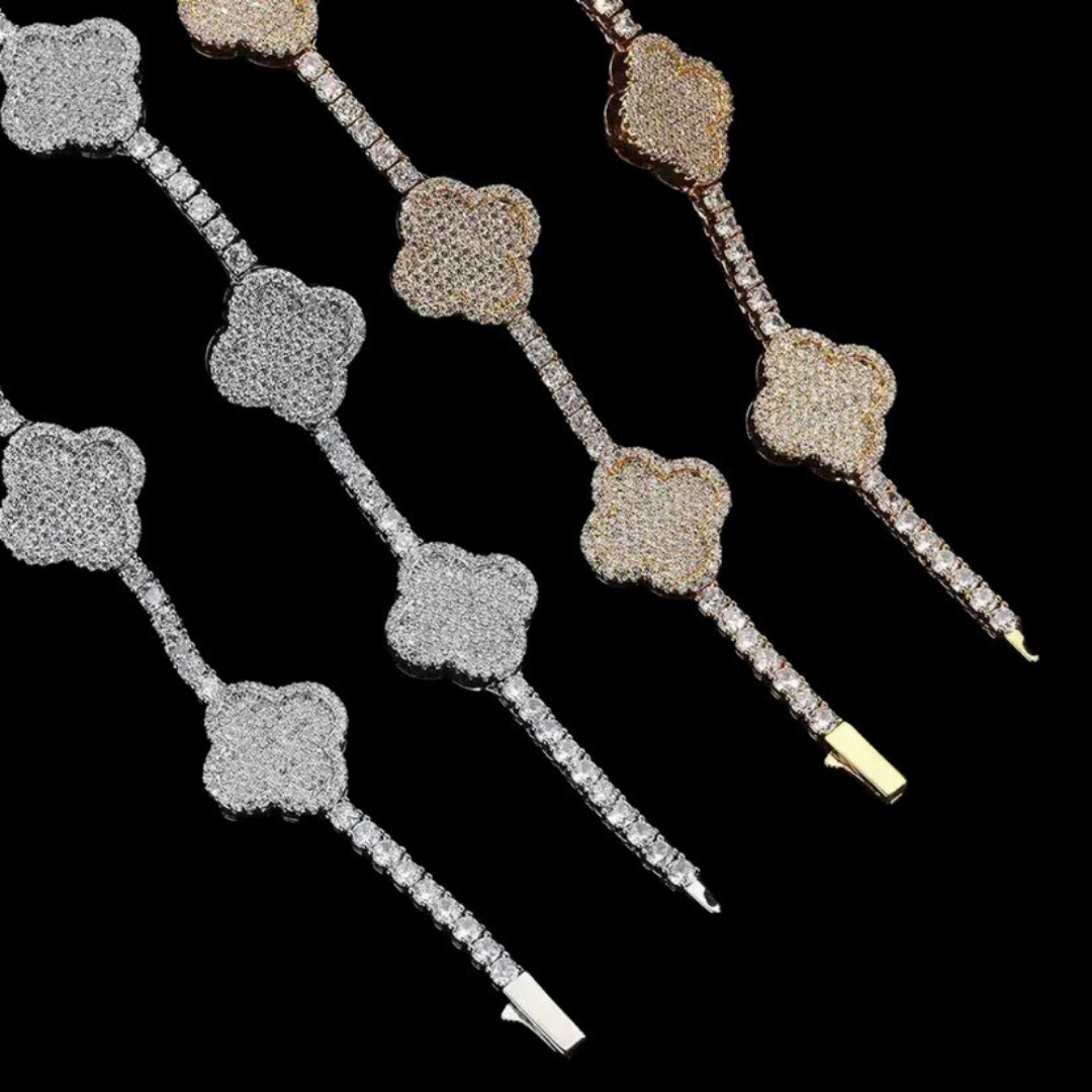 סט צמיד + שרשרת משובץ - זהב 18 קראט