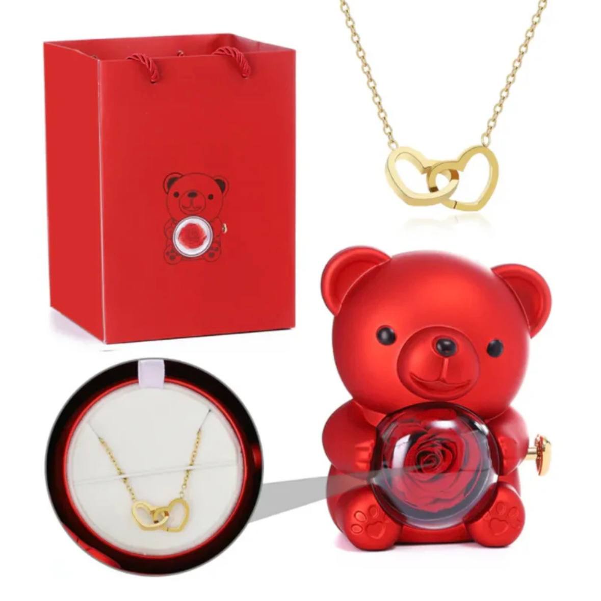 דובון ורד נצחי עם תליון חרוט