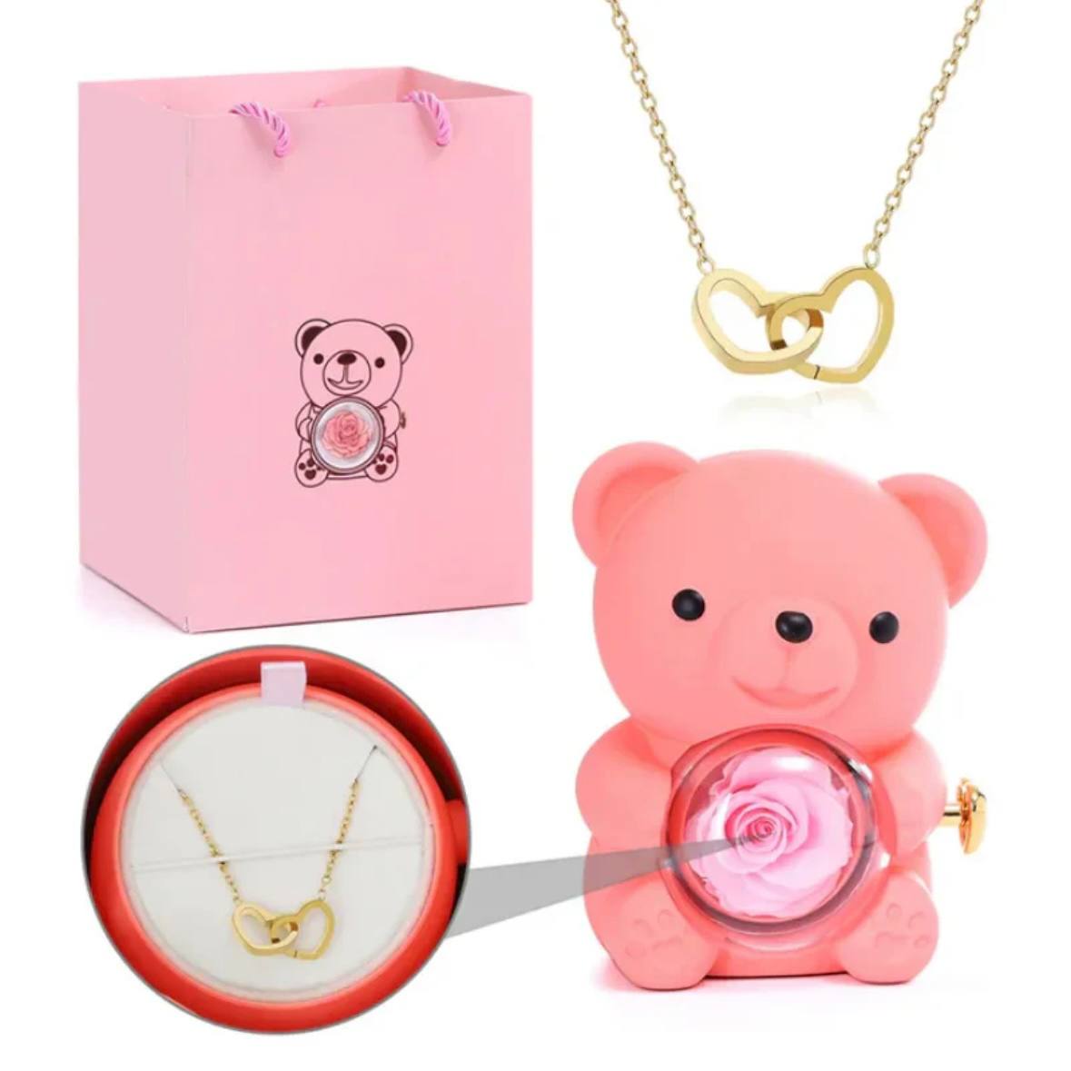 דובון ורד נצחי עם תליון חרוט