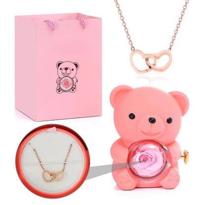 דובון ורד נצחי עם תליון חרוט