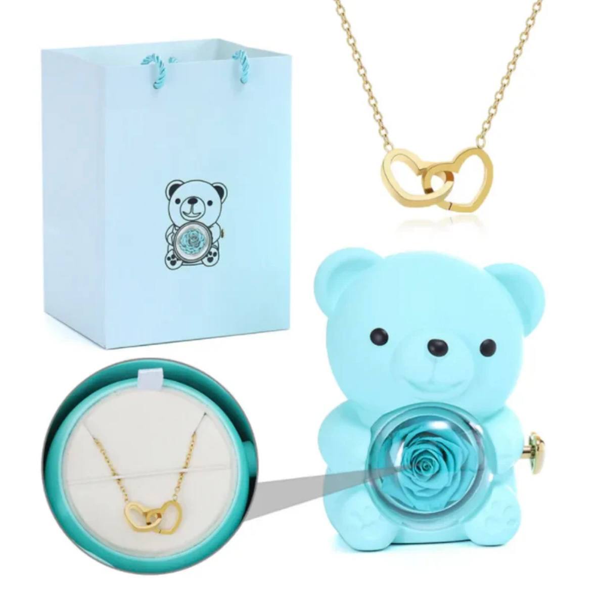 דובון ורד נצחי עם תליון חרוט