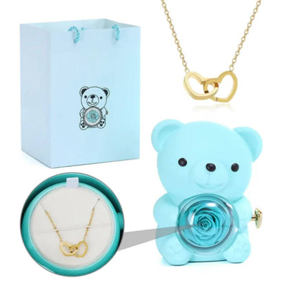 דובון ורד נצחי עם תליון חרוט