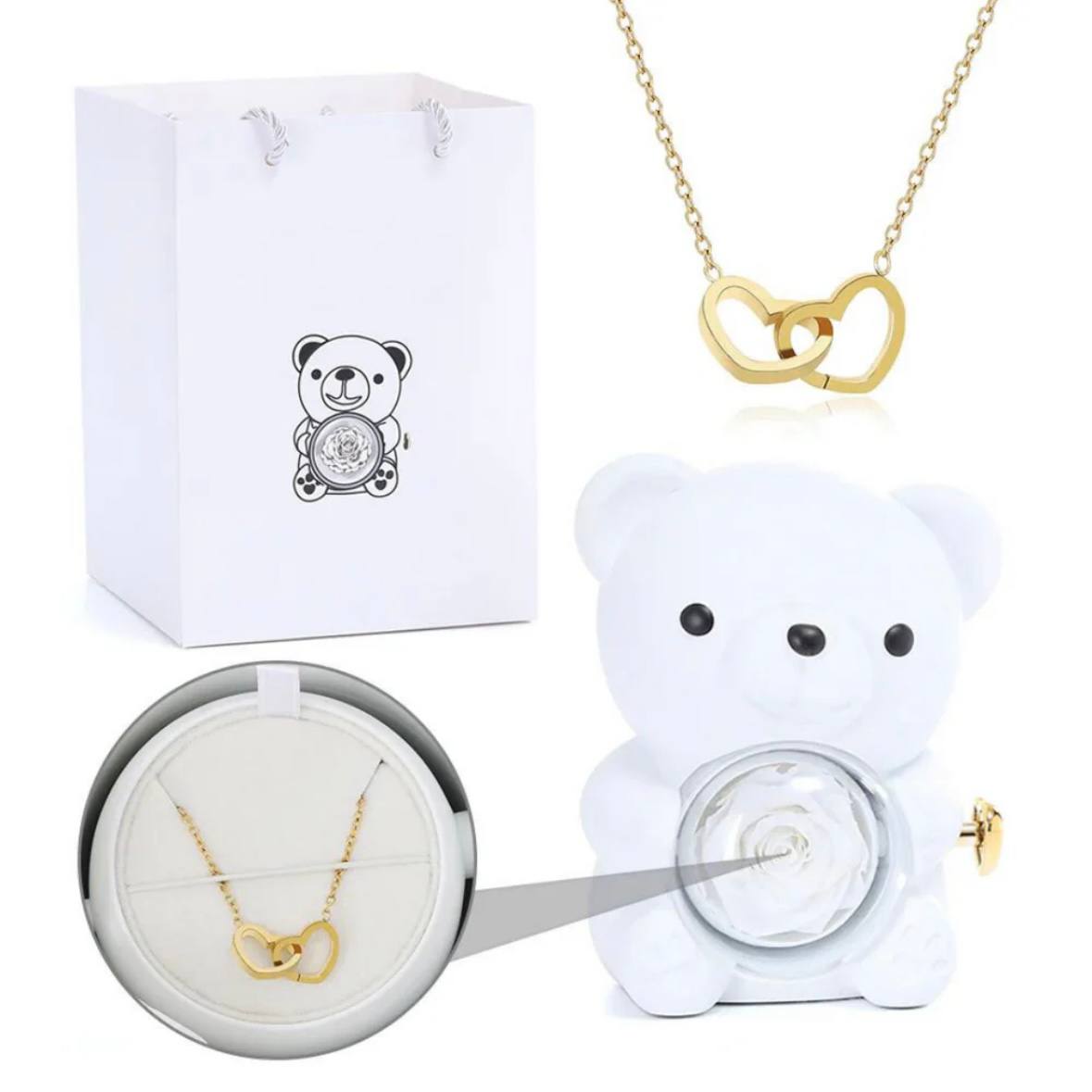 דובון ורד נצחי עם תליון חרוט