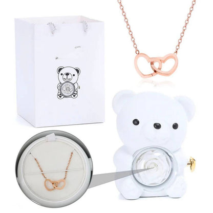 דובון ורד נצחי עם תליון חרוט