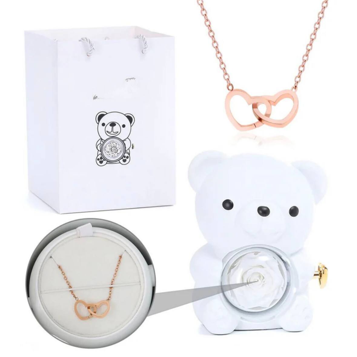 דובון ורד נצחי עם תליון חרוט