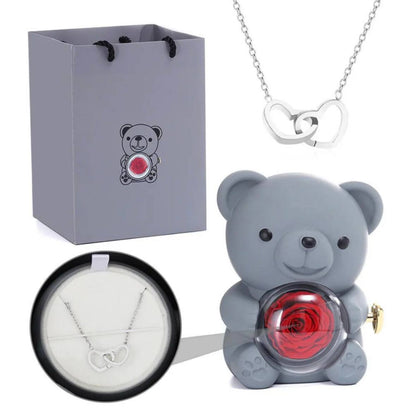 דובון ורד נצחי עם תליון חרוט