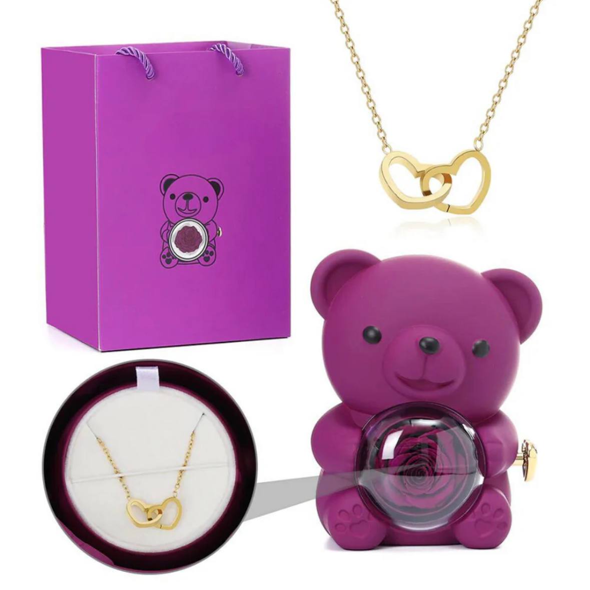 דובון ורד נצחי עם תליון חרוט