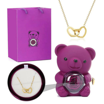 דובון ורד נצחי עם תליון חרוט