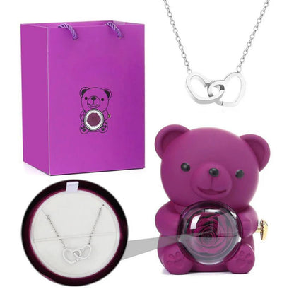 דובון ורד נצחי עם תליון חרוט