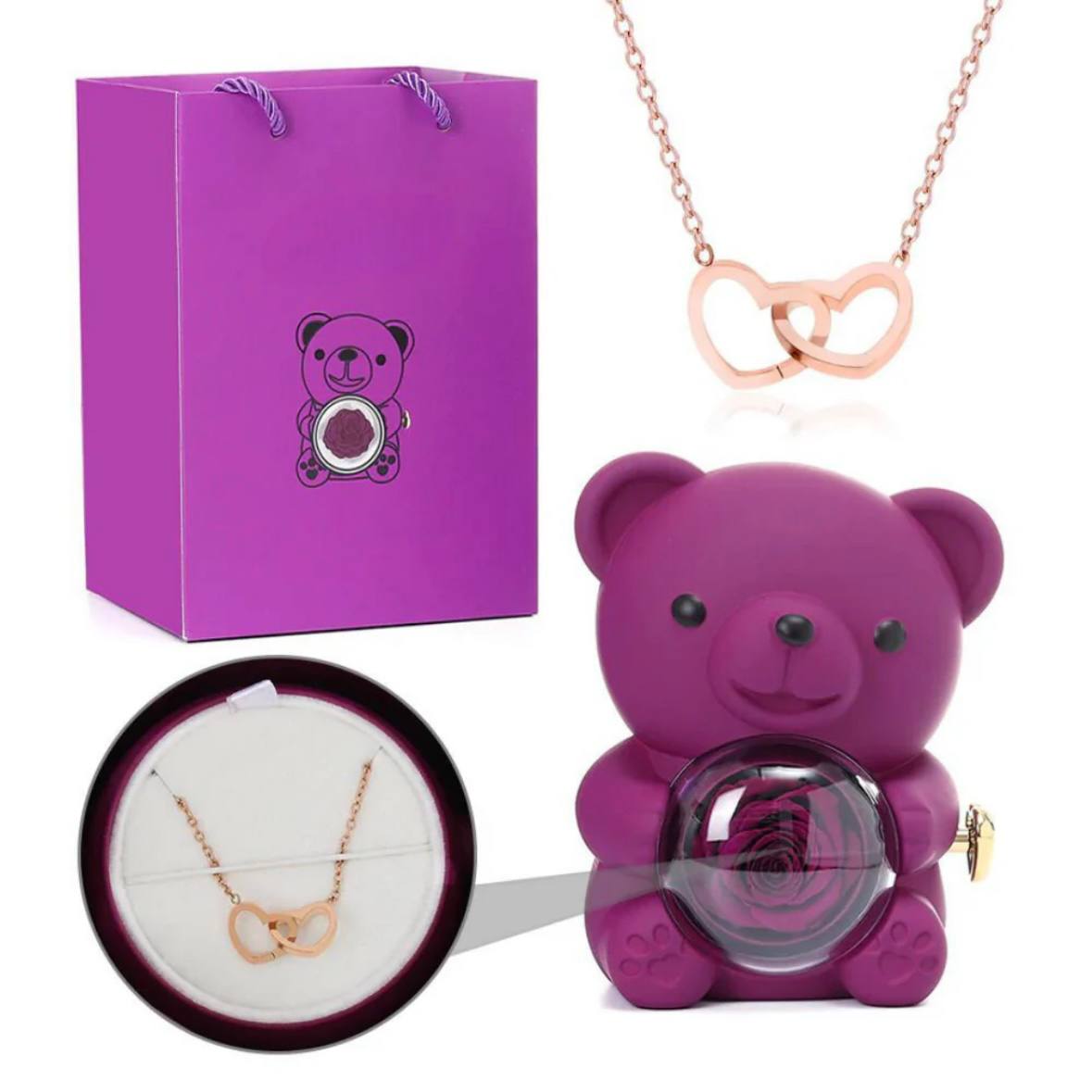 דובון ורד נצחי עם תליון חרוט