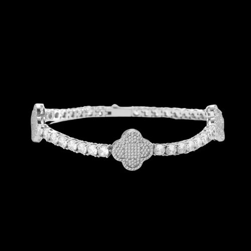 צמיד טניס תלתן משובץ - זהב לבן 