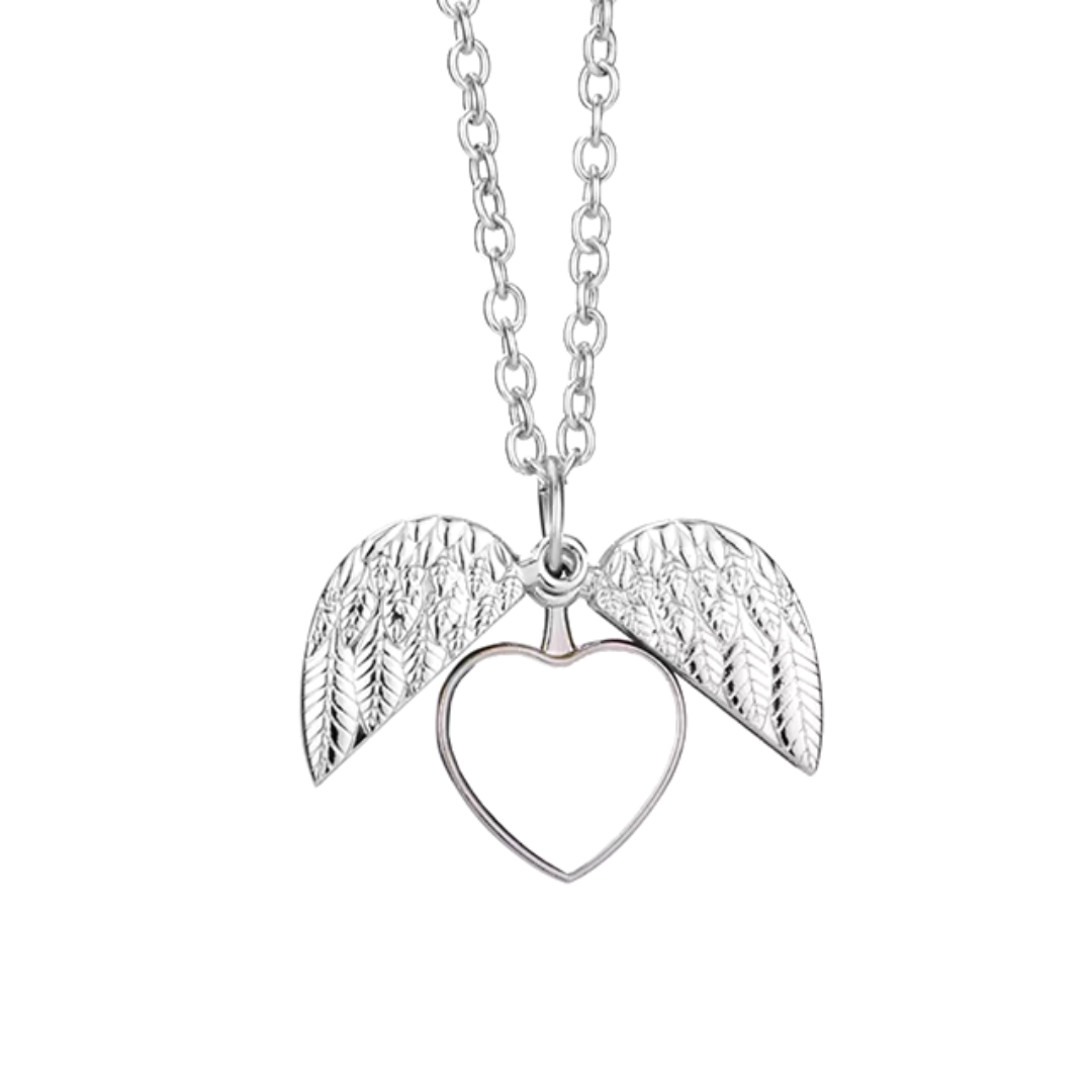 תליון זוגי לב עם כנפי מלאך ותמונה בהתאמה אישית