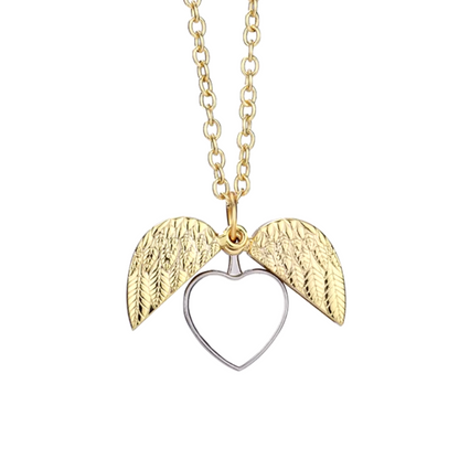 תליון זוגי לב עם כנפי מלאך ותמונה בהתאמה אישית