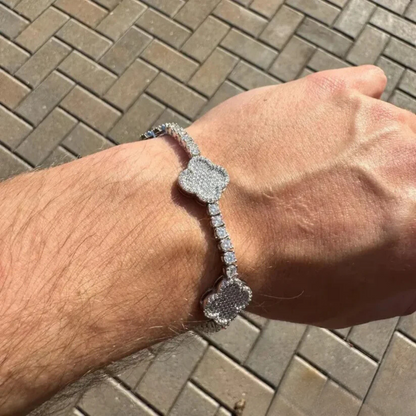 צמיד טניס תלתן משובץ - זהב לבן 